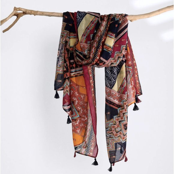Multicolor Ethnic Style Geometric Print Summer Scarf Shawl for Women Head Wraps - Picture 2 of 6